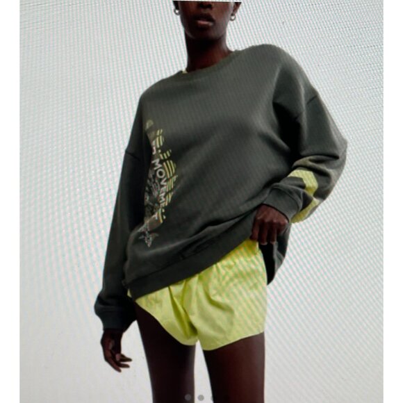 FP Movement Olive Green Oversized Sweatshirt W/ Abstract Graphic Design Sz L - Picture 2 of 16